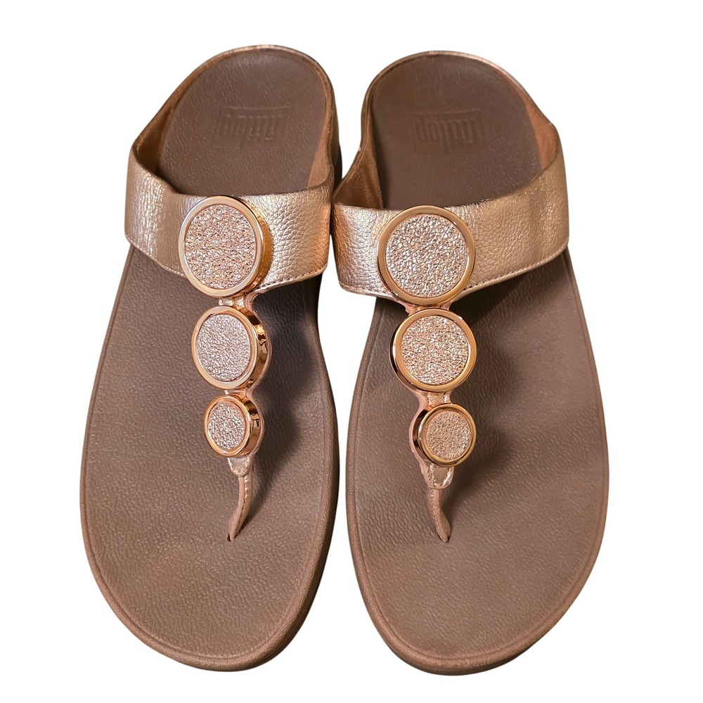 Fitflop Rose Gold Metallic Toe-Post Wedge Sandals